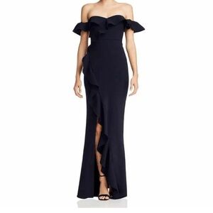 Likely Womens Miller Ruffled Off The Shoulder Formal Dress Navy Size 4
